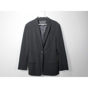 NORMA KAMALI Boyfriend Jacket BLACK PINSTRIPE BLAZER 1-BUTTON LINED POCKETS 12